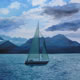 Boat Sailing On Lake at Montreux - Painting in Surrey Art Gallery