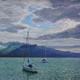 Sailing Boats On Lake at Montreux - Painting in Surrey Art Gallery