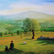 Farmer & Sheepdog - Painting in Surrey Art Gallery
