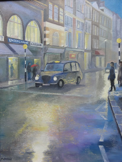 Taxi at Underground Station - Painting in Surrey Art Gallery