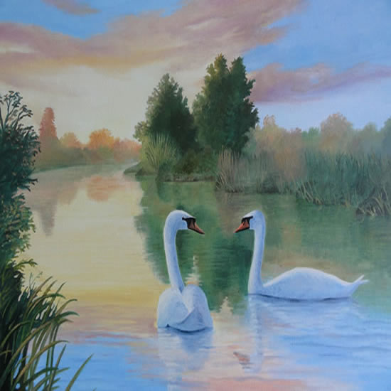 Swans - Painting in Surrey Art Gallery